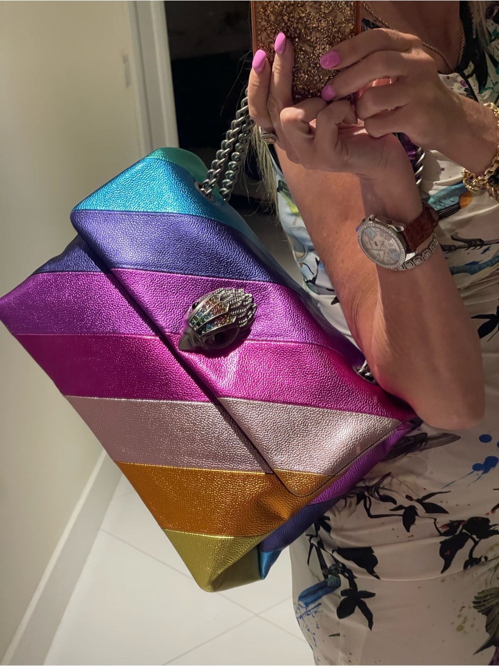 RARE NWT Kurt Geiger XXL Rainbow Metallic Kensington Bag ✨ Oversized Statement